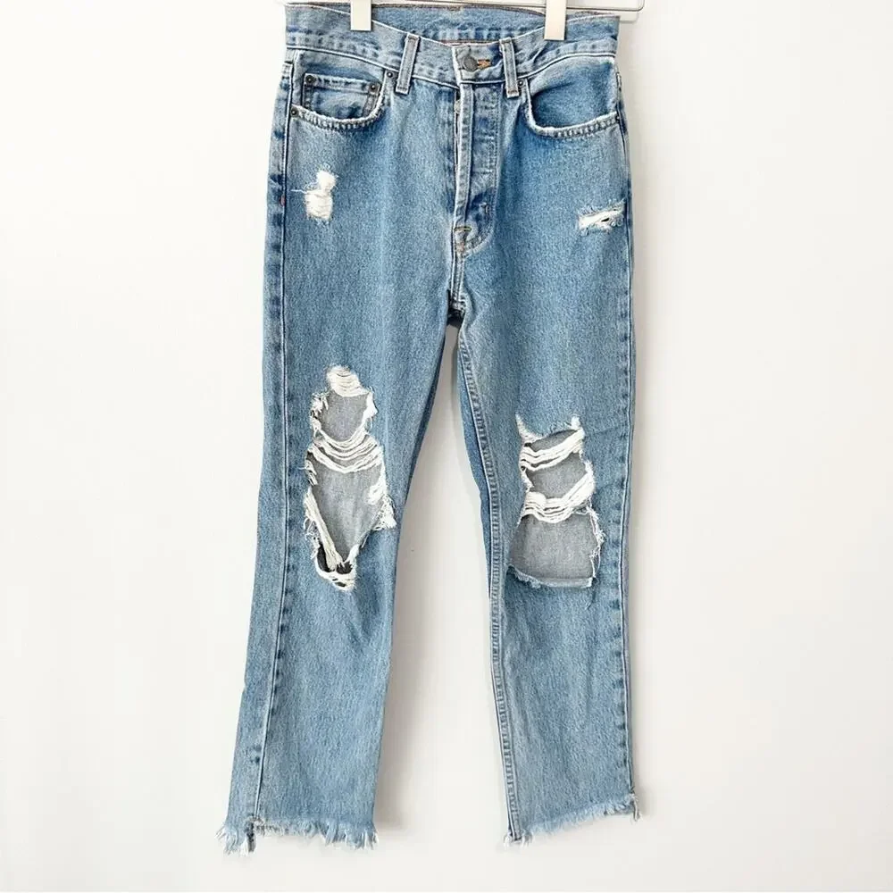Carmar Emelia ripped distressed crop jeans high rise straight leg denim size 26